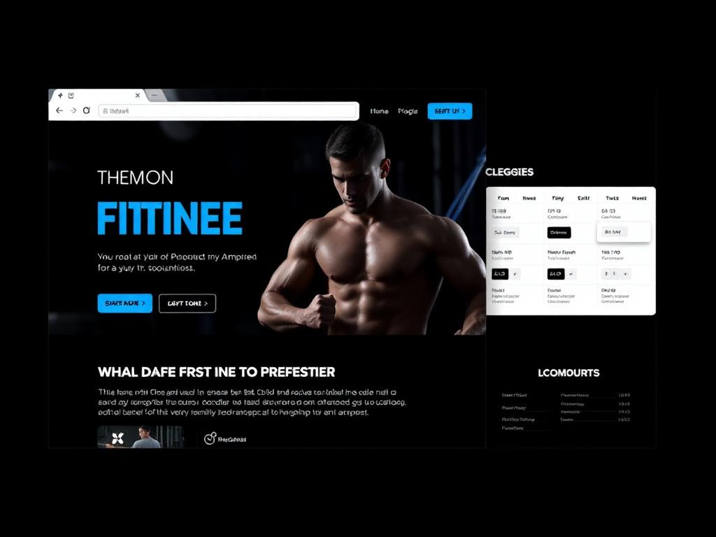 Fitness gym website concept with athlete photography and class schedule