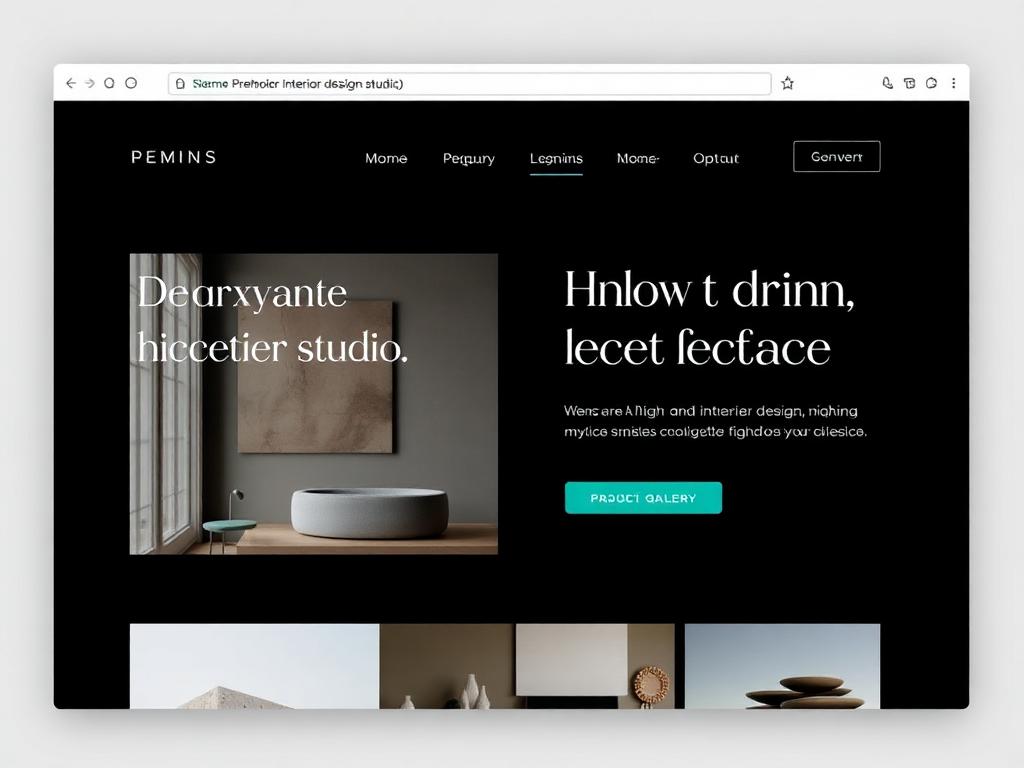 Interior design studio website concept with a large project gallery