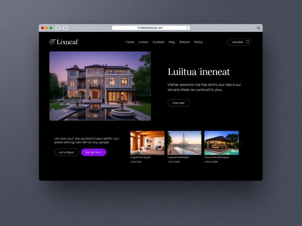 Luxury real estate website concept showing a villa hero and property listing grid